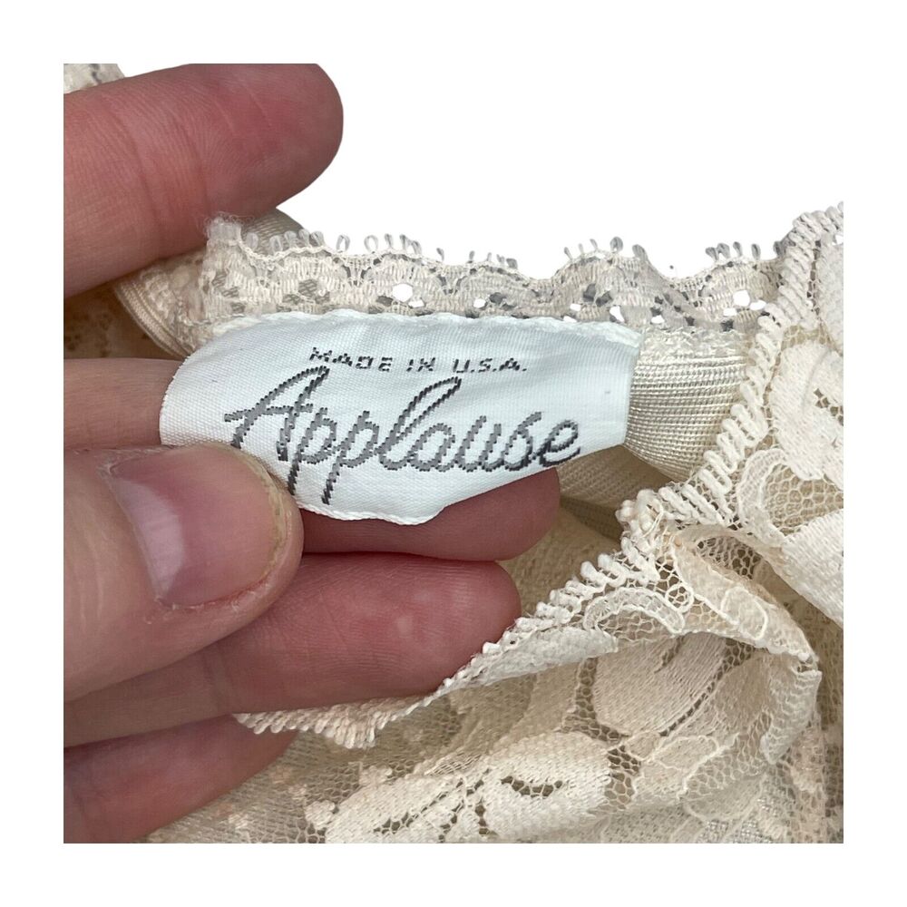 Applause Cami Top Women's Cream Floral Lace Hem Adjustable Spaghetti Straps - Picture 3 of 6